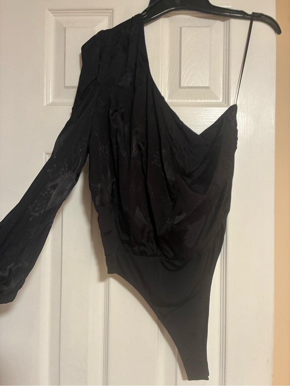 NWT MISA Black One-Shoulder Long Sleeve Bodysuit